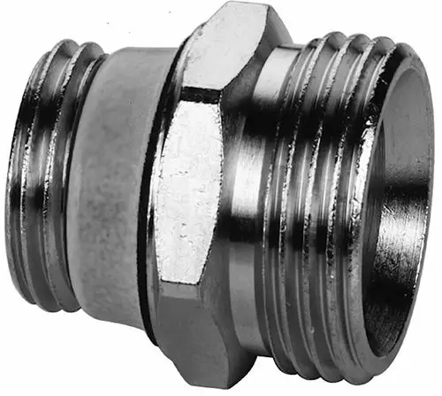 Metallischer Anschlussnippel von Daikin mit Gewinde. Geeignet für PEX-Rohr in Verbindung mit Klemmring-Set. Sichtbare Gewinde und sechseckige Form zur Befestigung.